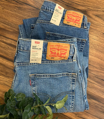 NEW LOT OF 2  Levi s Mens 505 Regular Stretch Jeans Denim Blue 36x30 Straight