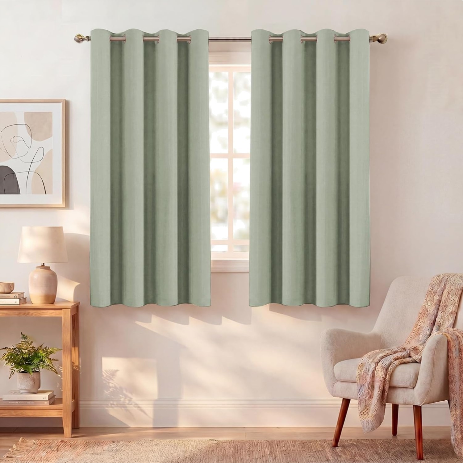 Rideaux en polyester haut de gamme vert sauge 117x137 cm avec oeillets renforcés