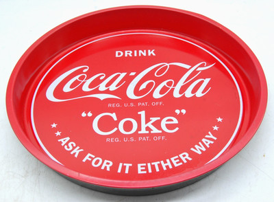 Vintage Coca-Cola Metall Serviertablett - 33 cm - Retro 80er ''Ask For It So oder Way''