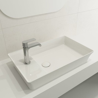 Sottile Rectangle Vessel Fireclay 23.5 in. 1-Hole Faucet Deck in White