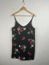 New Look Womens Black Floral Mini Dress Strappy V Neck Summer Size 12