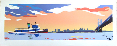 Katie Emlen Serigraph Philadelphia Skyline Camden Ben Franklin Bridge Ed. 250