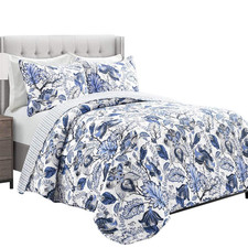 Lush Decor Cynthia Jacobean Reversible Cotton Quilt Queen Size 3 Piece Set