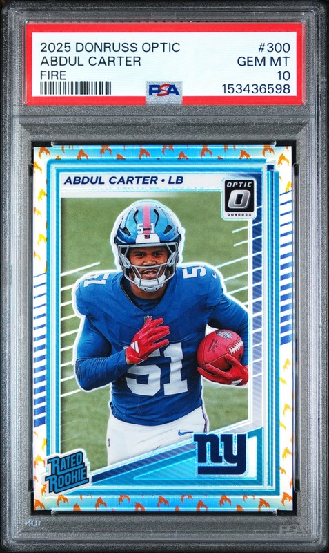2025 PANINI DONRUSS OPTIC FIRE #300 ABDUL CARTER ROOKIE RC PSA 10