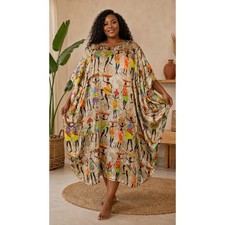 Goddess by Windsor African Print Caftan Boho Ethnic Maximalist Gold Poly OS