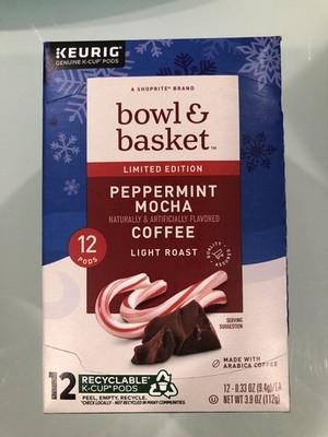BOWL AND BASKET LIMITED EDITION PEPPERMINT MOCHA LIGHT ROAST COFFEE KCUPS 12CT