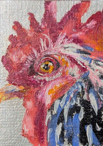 Original ACEO Rooster Portrait Oil Painting "Bruiser the Rooster" Mini Art OOAK