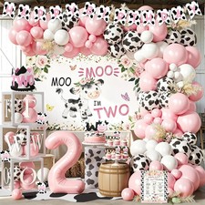 Moo Moo Im Two Birthday Decorations Girl, 2nd Birthday Decorations for Girl, Cow