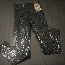 Nike Dri-FIT Girls' High Rise Geometric Ankle Leggings Black Silver Size L