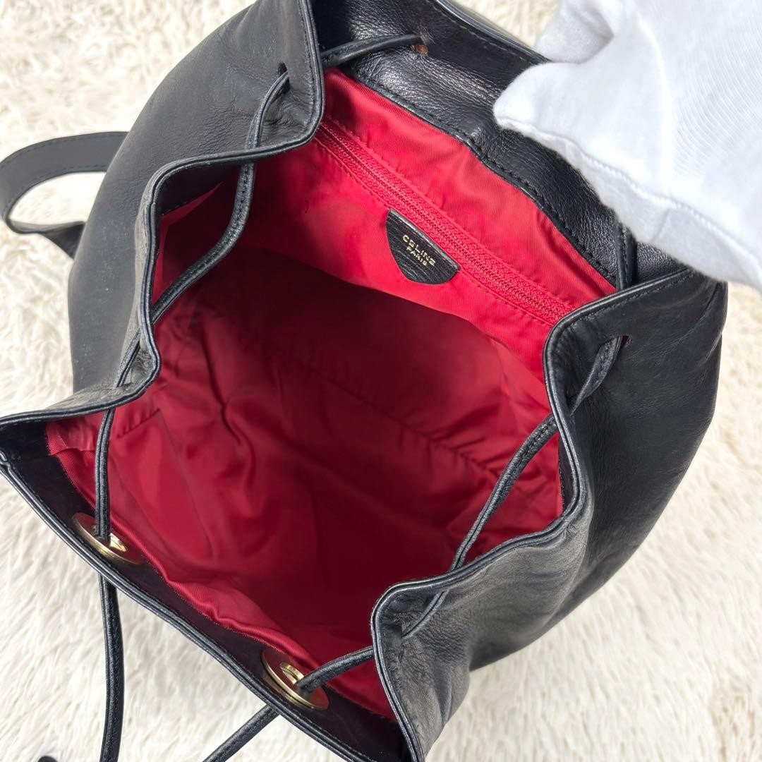 CELINE Backpack Leather Drawstring Bag Vintage Bl… - image 9