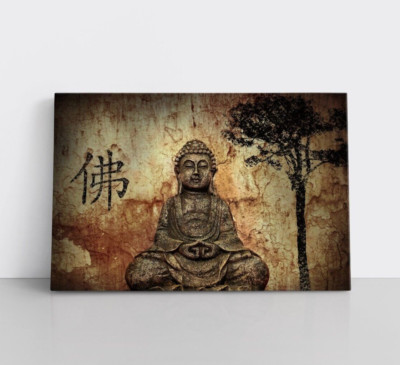 Zen Buddhist Meditation Wall Art Print on Canvas, Buddha Yoga Relaxation Decor