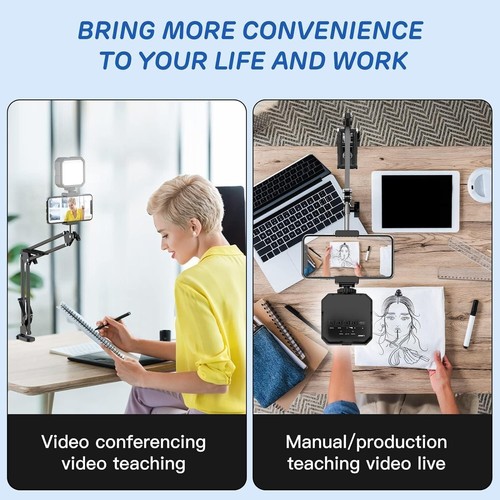 Overhead Phone Mount Articulating Arm Cell Phone Holder with LED Light Phone - 第 7/8 張圖片