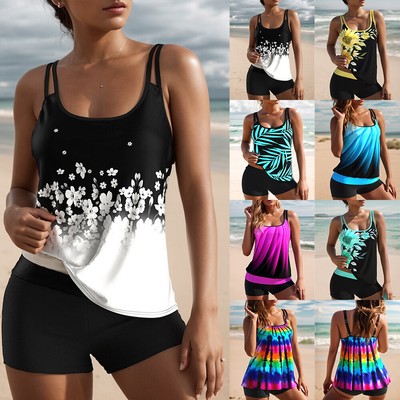 Damen Printed Tankini Sommer Swimwear Badeanzuge Strand Badebekleidung Bademode