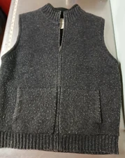 L.L. Bean Men's Full Zip Outdoor Gray Lambswool Sweater Vest-Lined-O DLR7