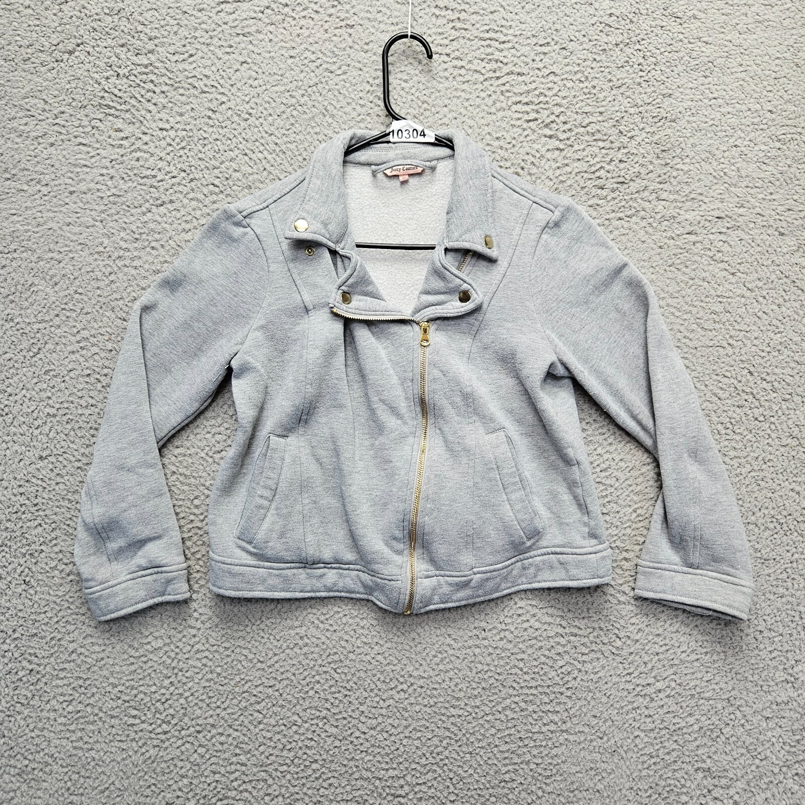 Juicy Couture Moto Jacket Womens Size Medium Gray Fleece Full Zip