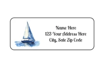 30 Watercolor Sailboat PERSONALIZED RETURN ADDRESS LABELS 1 in X 2 5/8 GLOSSY