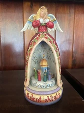 Jim Shore "Silent Night" Angel w/Nativity Scene Lighted Revolving Musical Figure