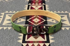 Claude Montana Green Leather Belt Sz 72 Copper Buckle Vintage 7668