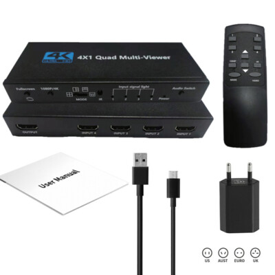 4K Seamless Quad Screen Real Time Multi Viewer Splitter 4in1 HDMI Switch Adapter