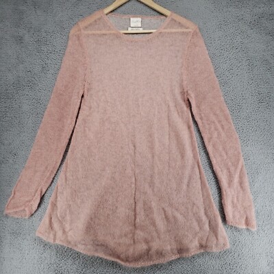 Lara Knit Womens M Pink Long Sleeve Blouse Kid Mobair Loose Knitting