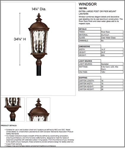 HINKLEY | 6 LIGHT STREET POST LAMP TOP ✪NEW✪ 1921RK RIVER ROCK WINDSOR RARE USA - Picture 2 of 13