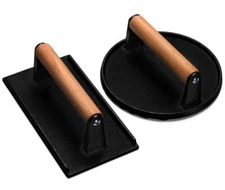 	EWFEN 7-Inch Round & 8.2x4.3 Inch Cast Iron Burger Press with Wood Handle	