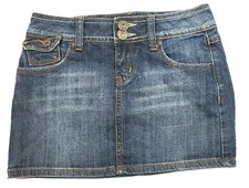 Zana Di Mini Jean Skirt Size XSmall Blue Embroidery Pockets Zip Casual Attire