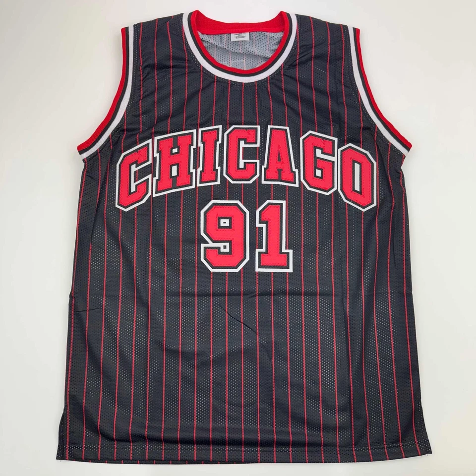 Autographed/Signed DENNIS RODMAN Chicago Pinstripe Basketball Jersey PSA/DNA COA - Image 4 of 4