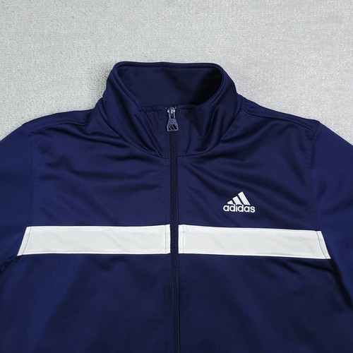 Adidas Jacket Adult Medium Blue White Stripes Spell Out Embroidered Track Women - Picture 8 of 10