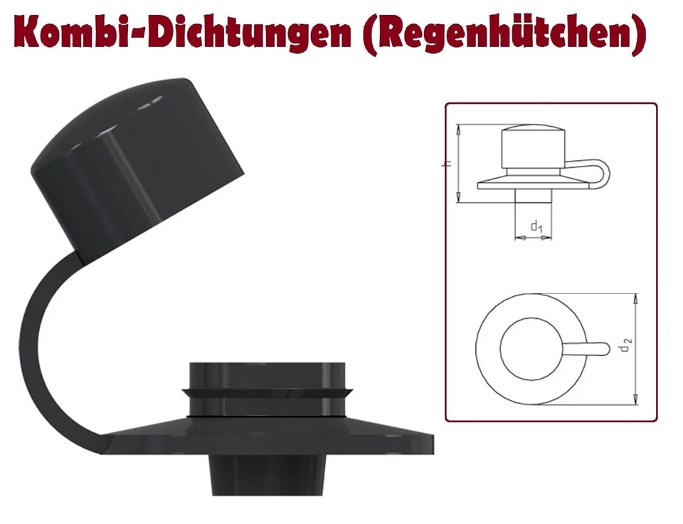 10 x (Regenhütchen) Reisser Kombikappen Kunststoff Schwarz für DIN 571 Ø 7,0 mm