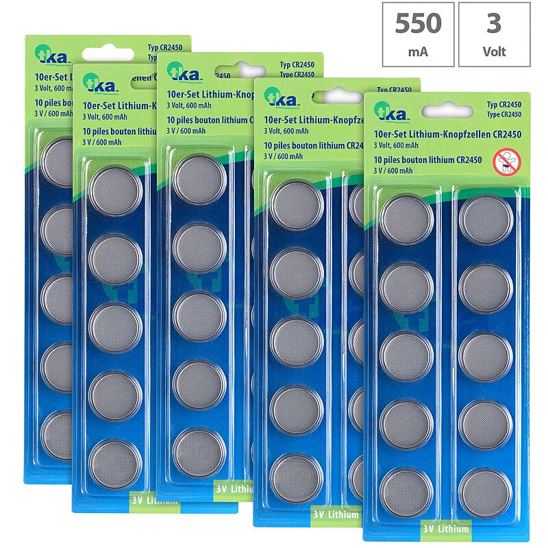 tka Knopfzellen 2450: 50er-Set Lithium-Knopfzellen CR2450, 3 Volt - Bild 2 von 3