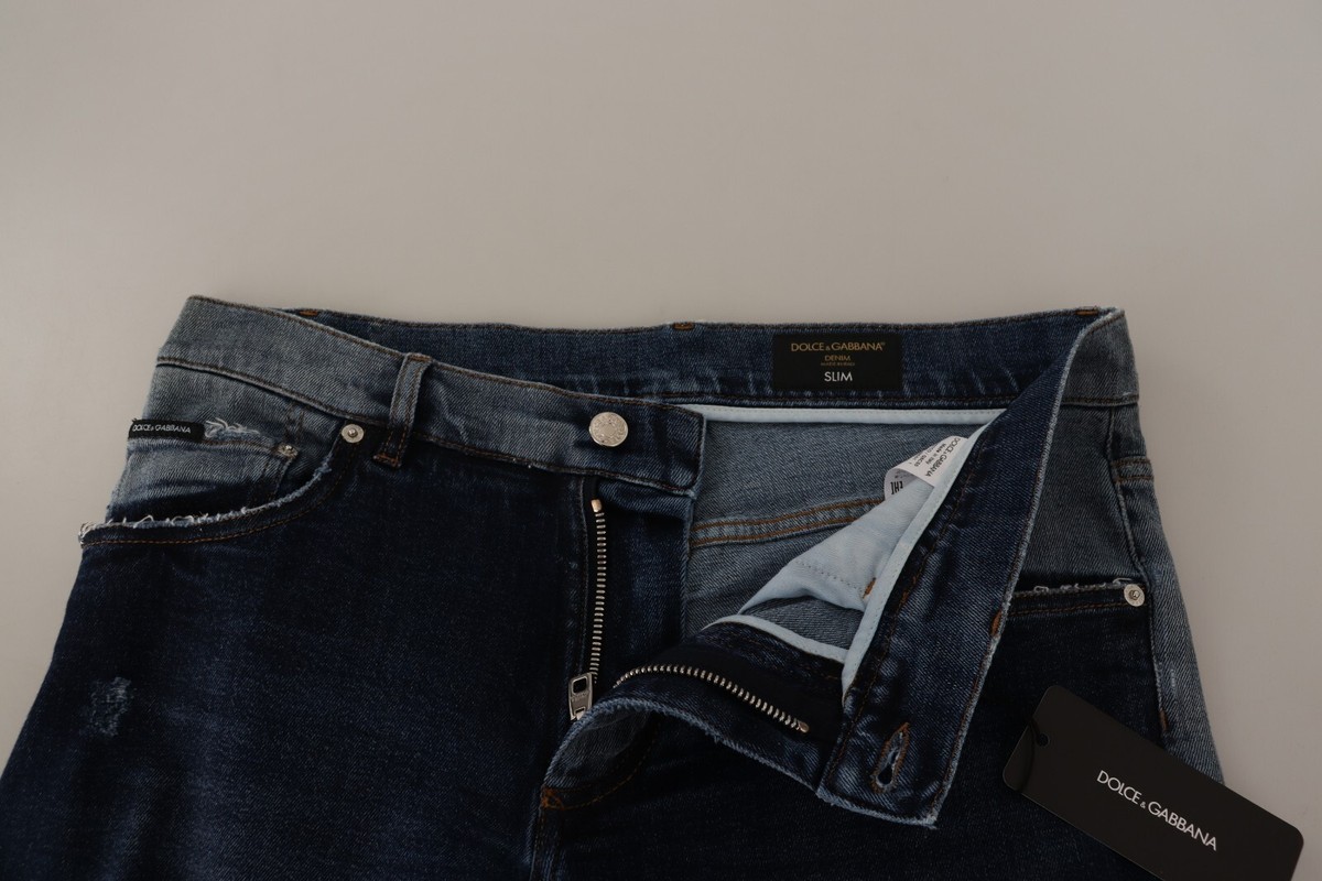 Jean Dolce & Gabbana Slim Bleu Délavé Teinture Jaune - Taille IT48/W34, Neuf Avec étiquettes