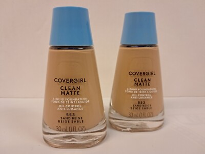 2 Covergirl Clean Matte Liquid Foundation Makeup #553 Sand Beige 1 fl oz NEW