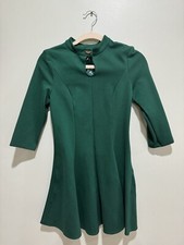 A-Line long sleeve green dress Woman M Lace upper back with black bow -tie