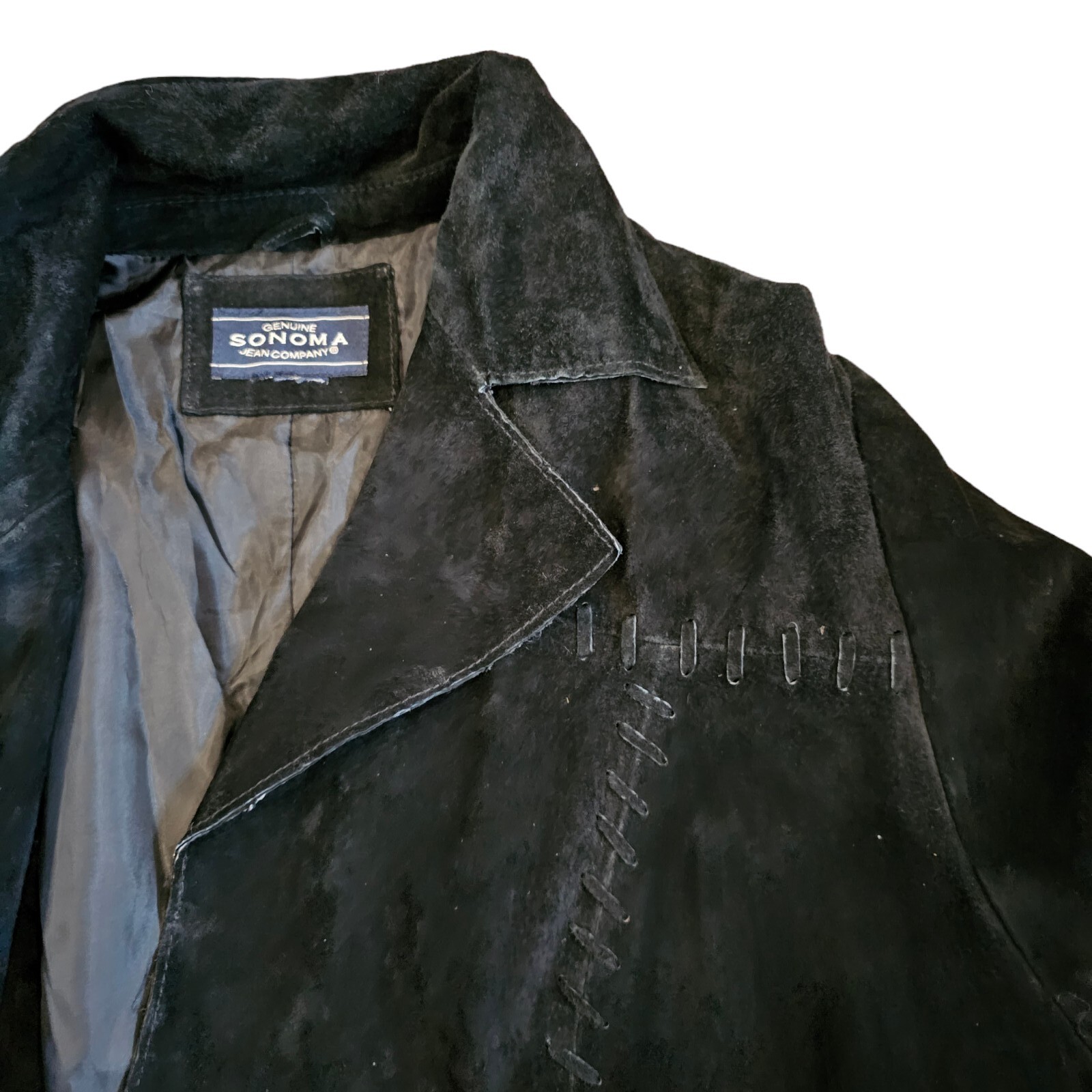 Womens Black Suede Patchwork Jacket Large Vintage… - image 5