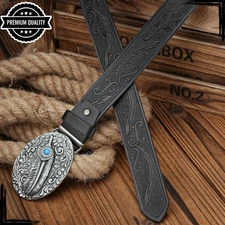 Casual Luxury Cowboy Mens Leather Belt Buckle High Quality Strap Black Western