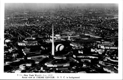 RPPC 1939 NY Worlds Fair Theme Center Aerial View Haberman photo postcard NQ13