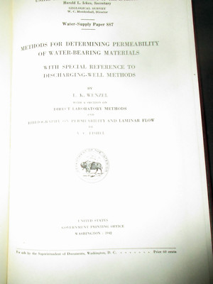 GEOLOGY HYDROLOGY 1942 METHODS FOR DETERMINING PERMEABILITY CLASSIC USGS WSP HB