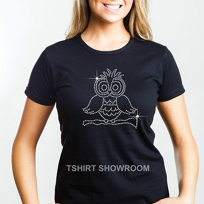 Eule Kristall Strass/Diamant verziert Damen T-Shirt für Tierliebhaber