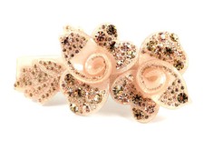 CHRYSE DUAL FLOWER AUSTRIAN RHINESTONE CRYSTAL HAIR CLIP BARRETTE C735 NUDE