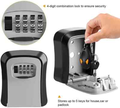 4 Digit Key Safe Lock Box Combination Wall Mount Security Storage Case ABS