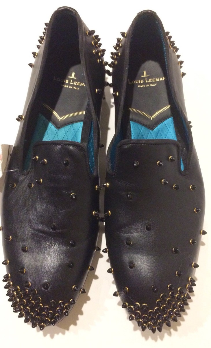 New Louis Leeman $950 Spikes Black Leather Loafers (Size 