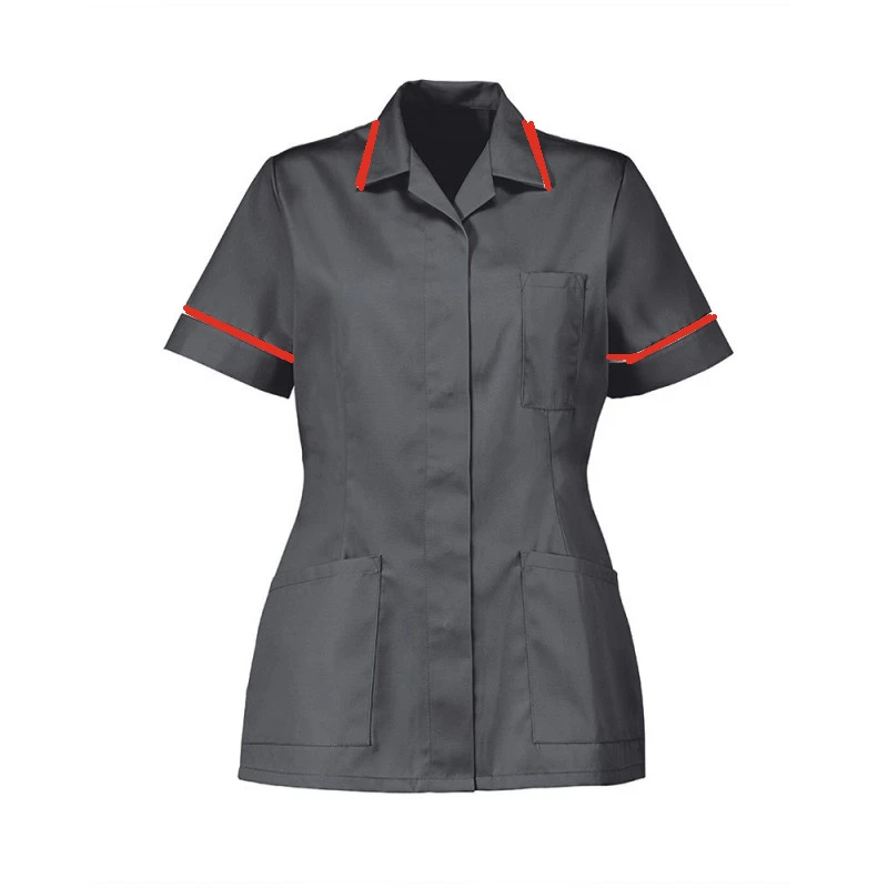 INSTEX NURSES HEALTHCARE TUNIC, DENTAL NHS SCRUB TOP. GREY WITH RED TRIM. INS32GR/R