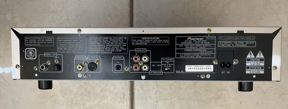 PIONEER DVD PLAYER, MODEL DV-K102. Gold. Karaoke. 1999. FOR PARTS OR REPAIR. - Image 4 of 4