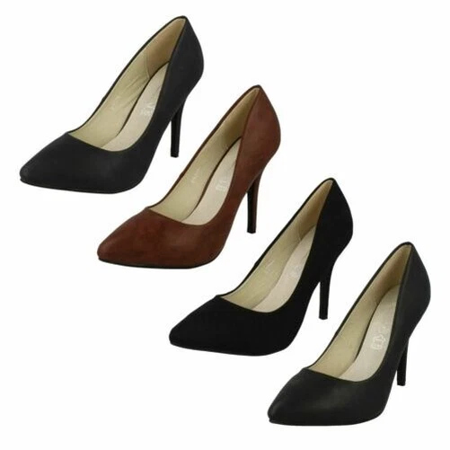 Ladies Spot On Synthetic Slip On High Heel Pointed Toe Court Shoes