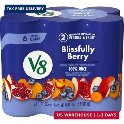 V8 Blissfully Berry 100% Fruit and Vegetable Juice, 8 fl oz Can (6 Pack)