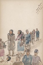 Quadro acquerello PELLEGRINI RUSSI A GERUSALEMME HEBRON 1887 - MARIA E CRAWHALL