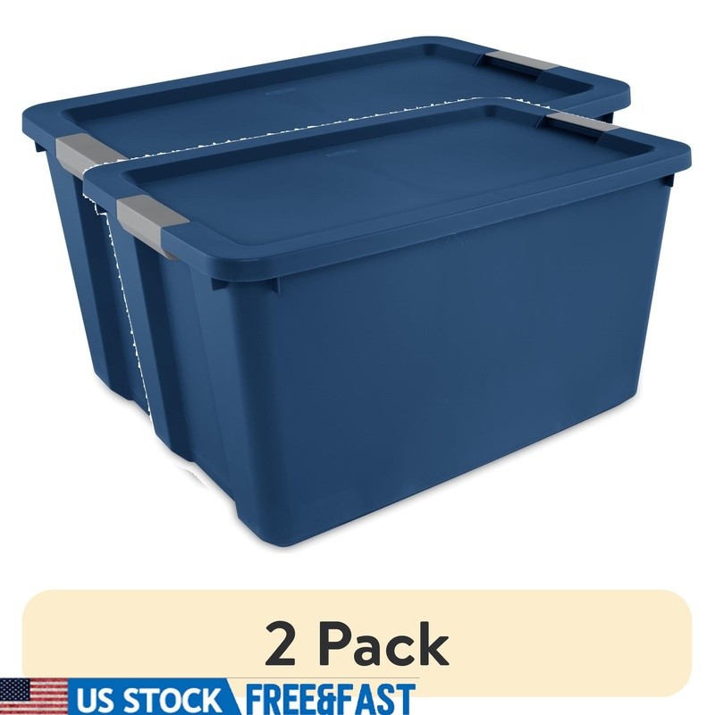 2 Pack XL Storage Bin with Latch Lid Stackable Plastic Container for Garage