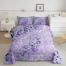 Purple Glitter Leopard Comforter Set Size,Cheetah Skin Queen Watercolor 07