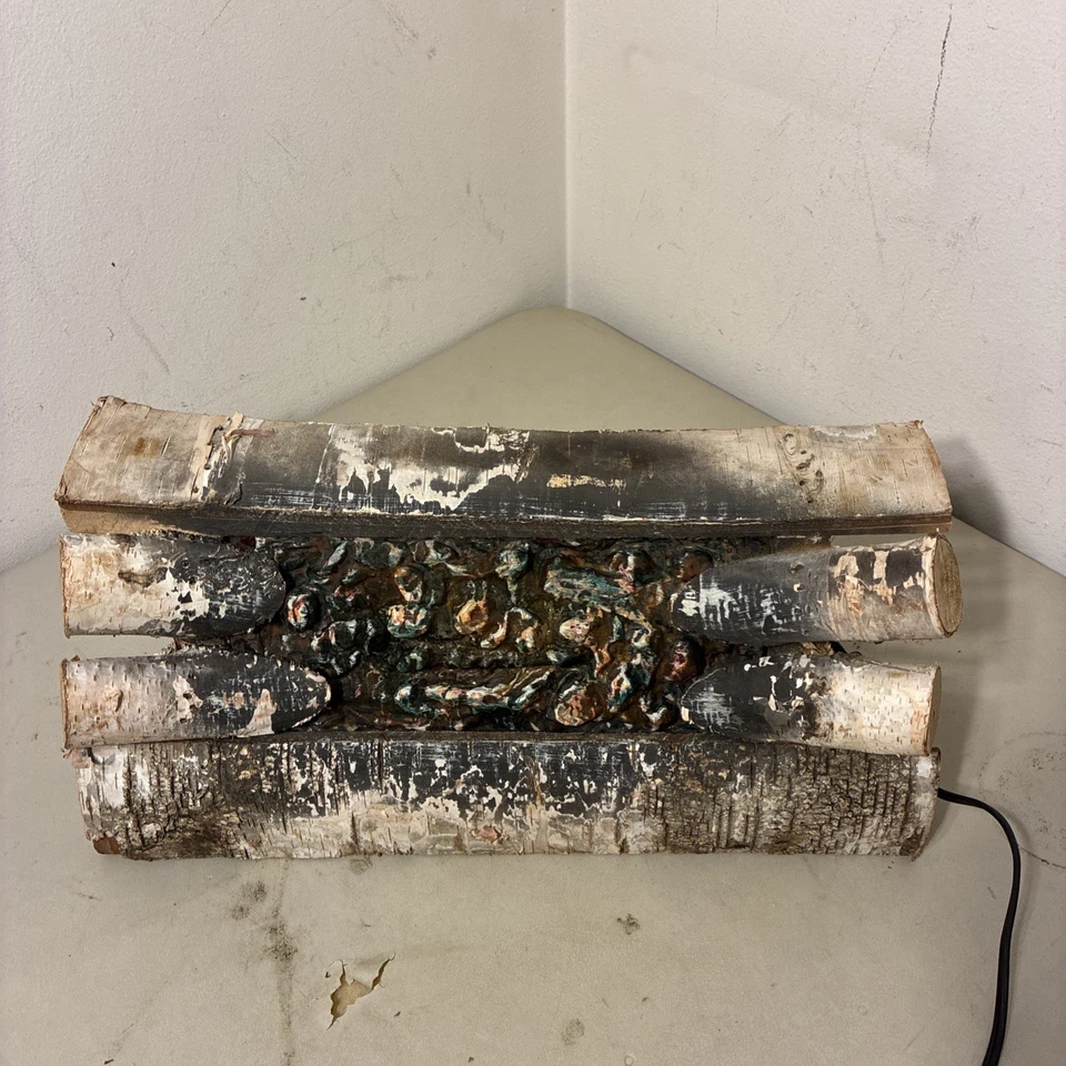 Vtg Harris Systems Wood Log Fireplace Crackling Light Up Electric Fireplace 20” - Image 3 of 4